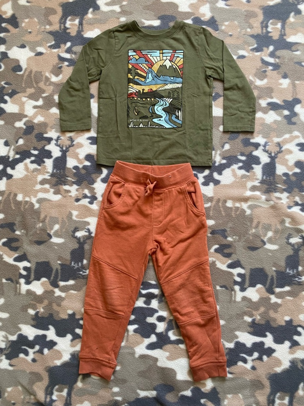 Garanimals Olive Graphic Long Sleeve Top with Rust Jogger Pants Size 3T - NP3.